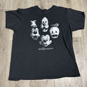 Disneyland World Men's 2XL‎ Black Mickey Pluto Donald Goofy Faces T Shirt